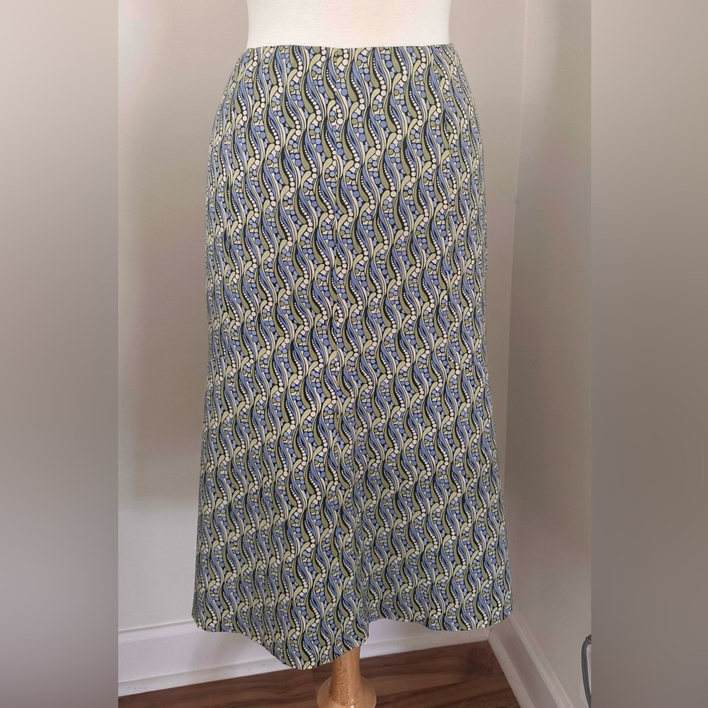 Talbots Gray and Cream Ribbed A-Line Midi Skirt